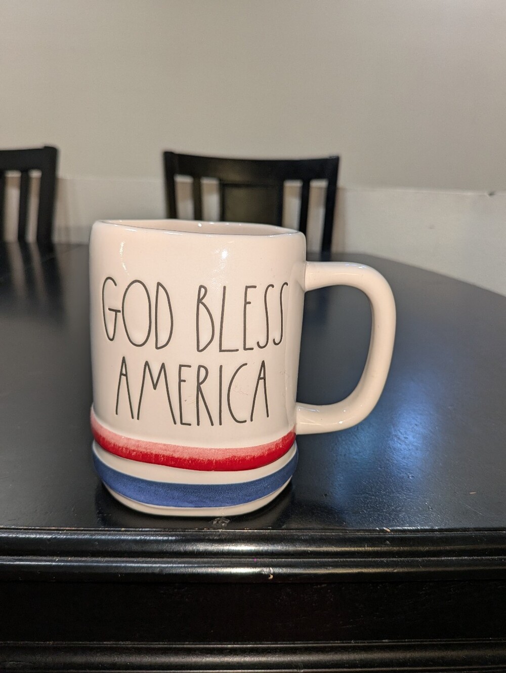 Rae Dunn God Bless America Patriotic Coffee Mug Ceramic Red White Blue